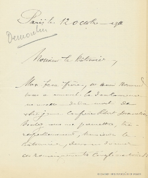 Demoulin Lettre de M. Taguey