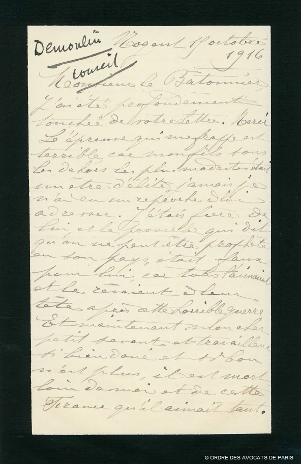 Demoulin Lettre de Mme Demoulin