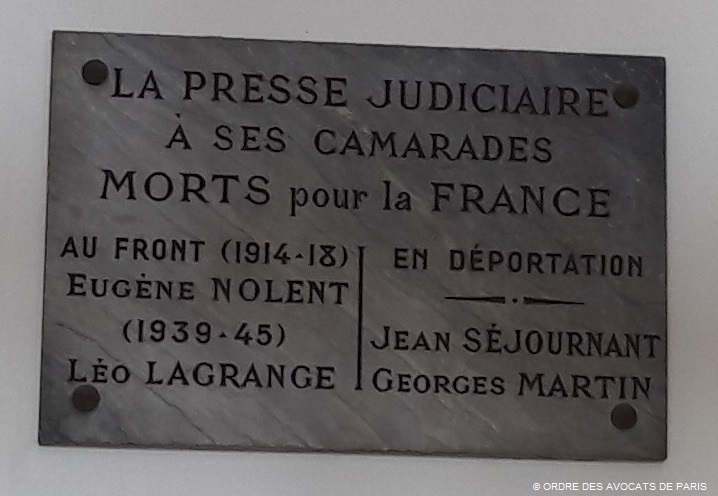 Plaque commémorative de la Presse judiciaire - Eugène Nolent