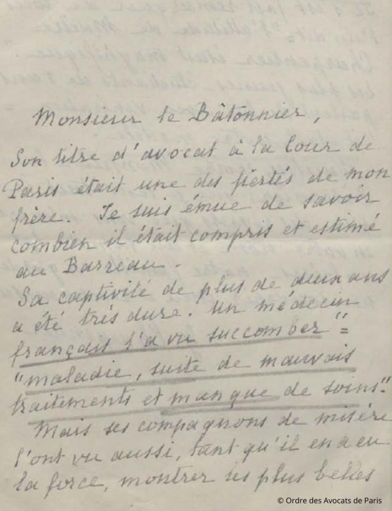 Charpentier Pierre lettre de sa soeur juillet 1945