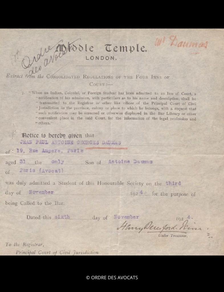 Daumas Georges middle temple London 1924