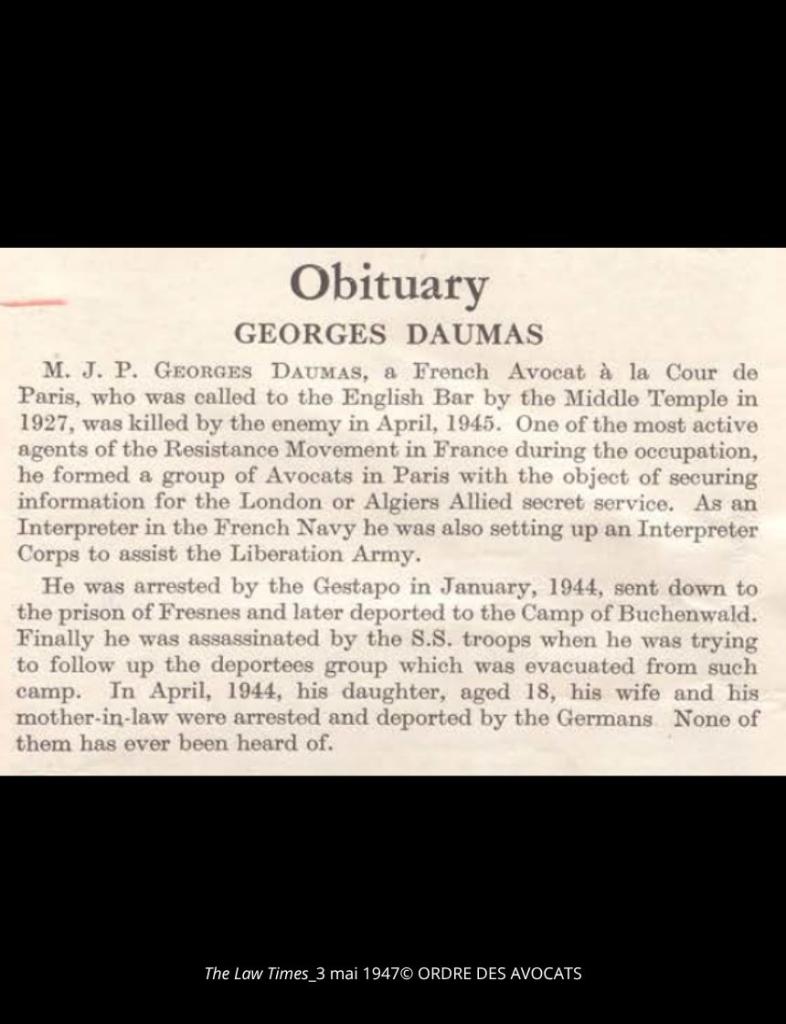 Daumas Georges necrologie Law times 03051947