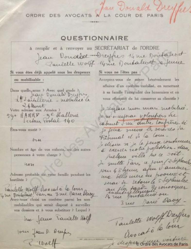 Dreyfus JD questionnaire 1940