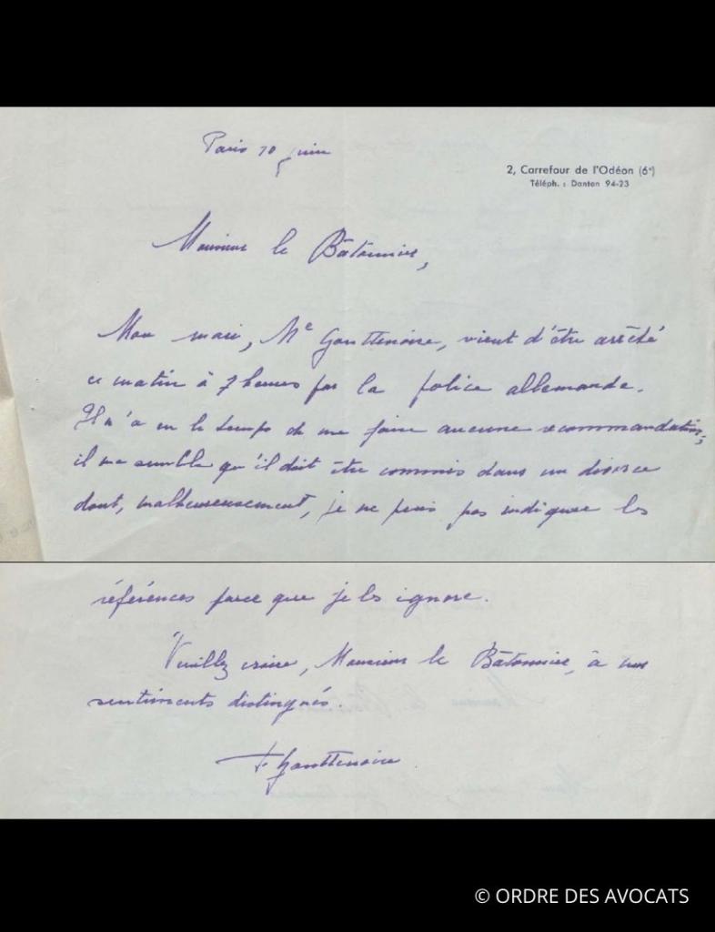Gouttenoire Rene lettre epouse arrestation