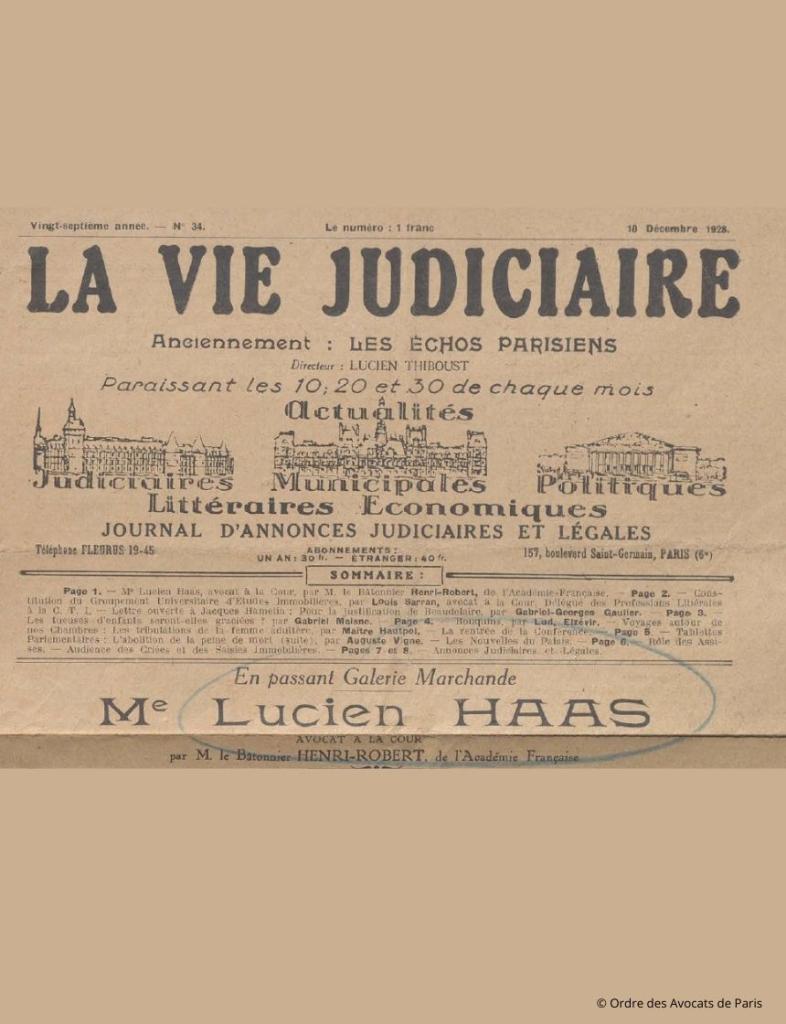 Haas Lucien vie judiciaire 1928