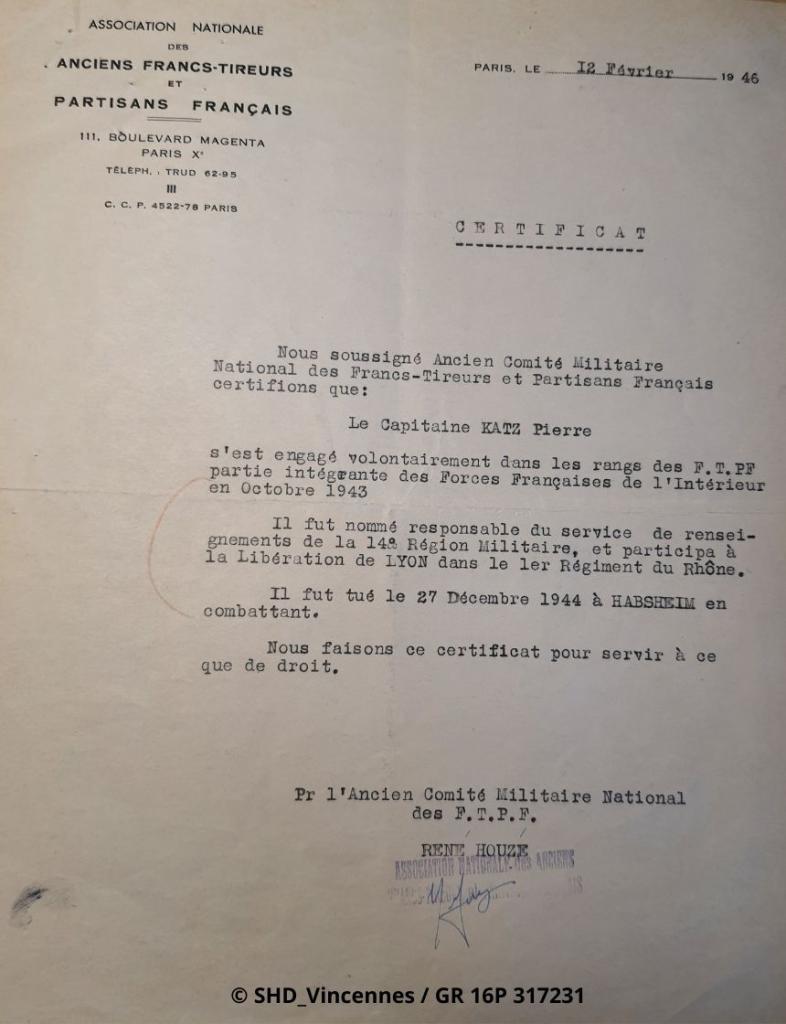 Katz Pierre attestation FFI