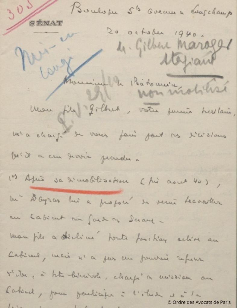 Lettre de Maroger père au Bâtonnier_20 octobre 1940