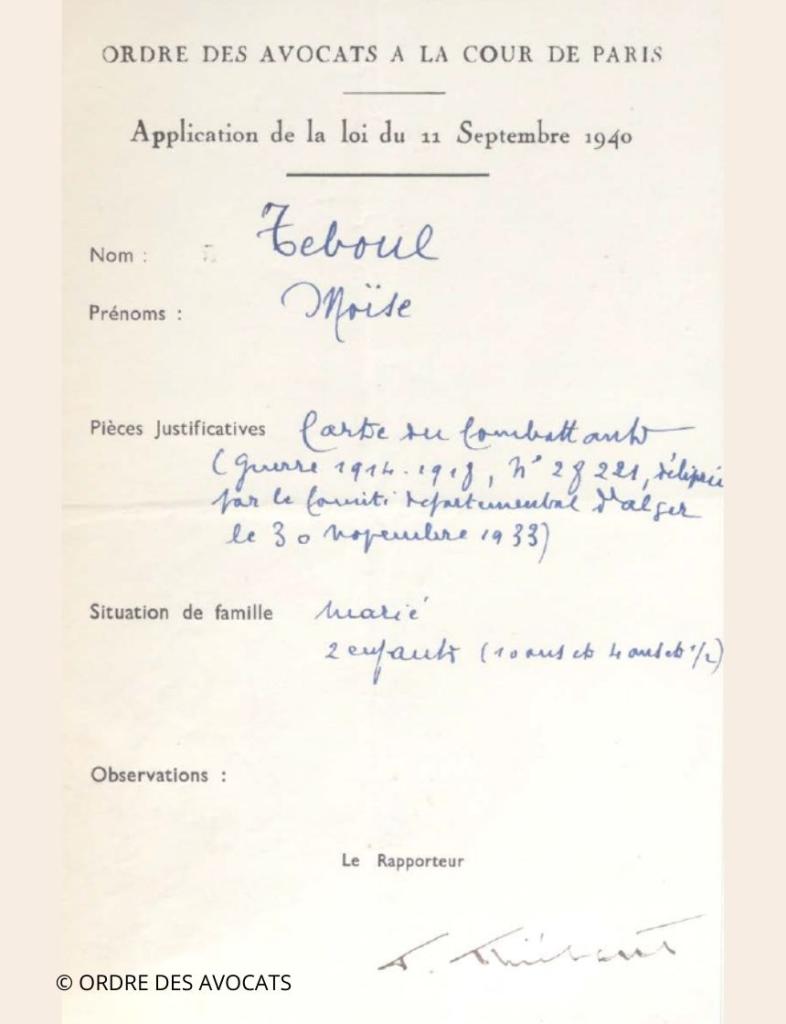 Teboul Maurice application loi 1940