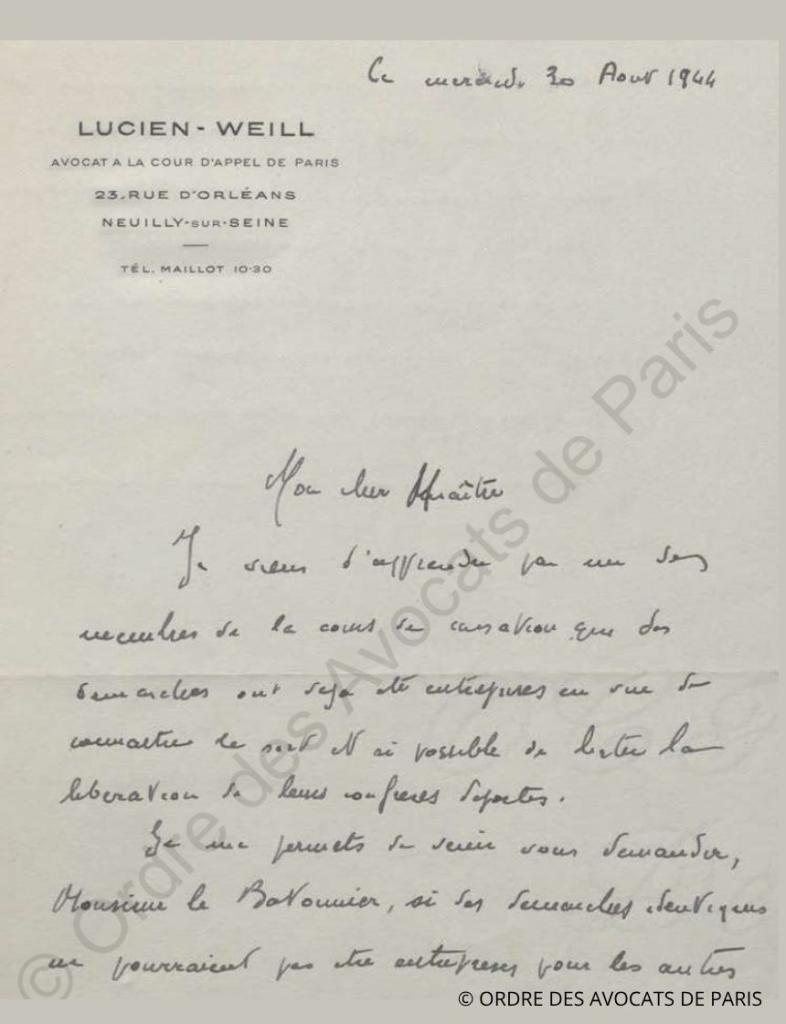 Weill Lucien lettres 1944
