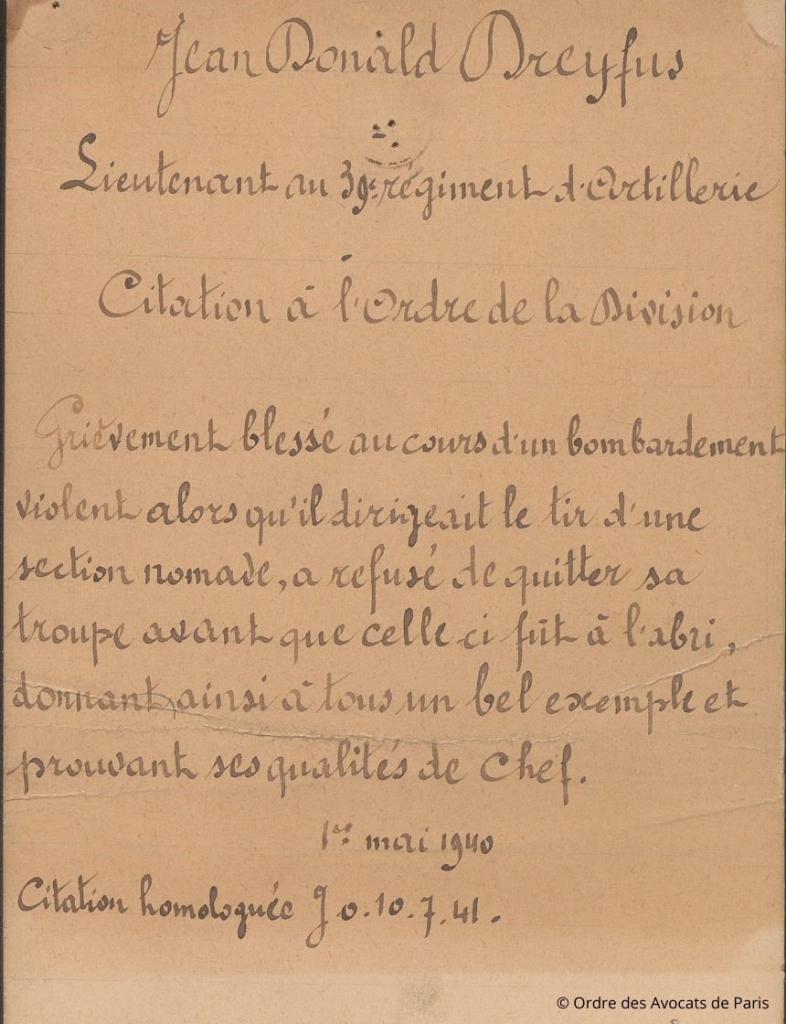 Citation JD Dreyfus bibliotheque1940