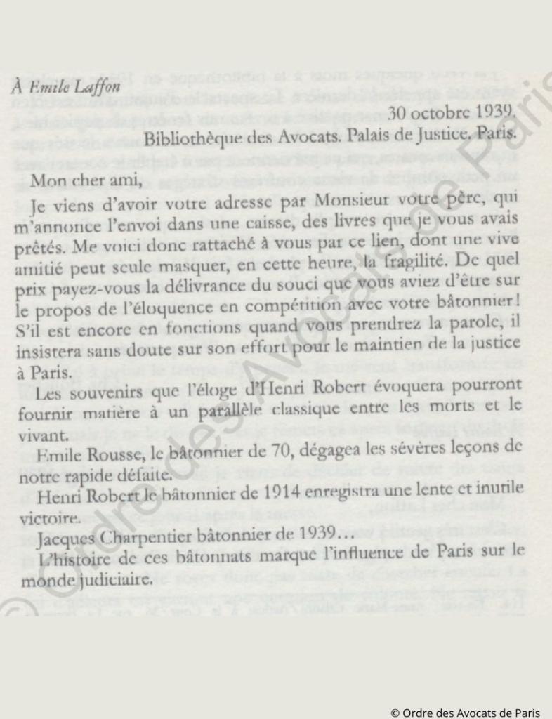 Lettre du bibliothécaire Boucher à Emile Laffon_octobre 1939.