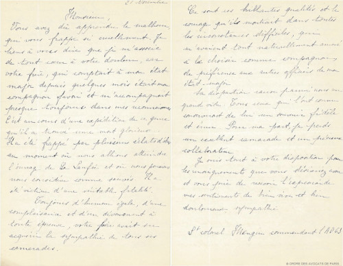 Defoulenay Lettre du Lieutenant-Colonel Mangin