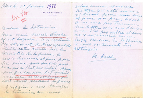 Derche lettre de son epouse
