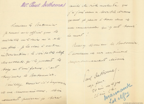 Dethomas lettre au Bâtonnier