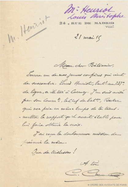 Henriot lettre Chenu