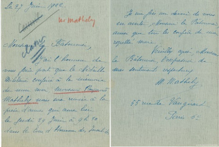 Mathely - lettre Mme Mathély mère