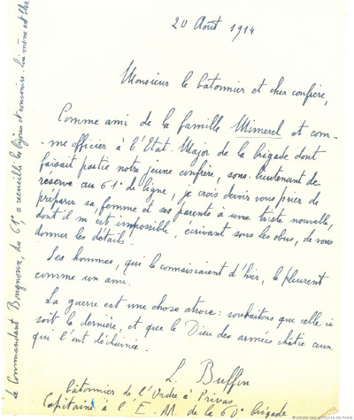 Mimerel lettre Buffin au batonnier