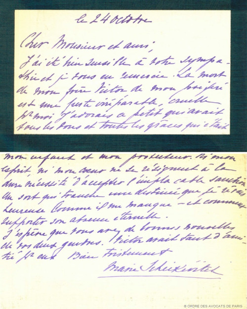 Scheikevitch Lettre de sa soeur au bâtonnier