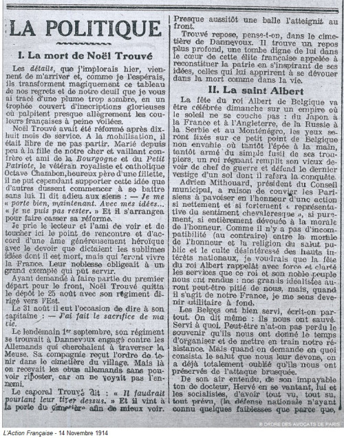 Trouvé Action Française 14 novembre 1914