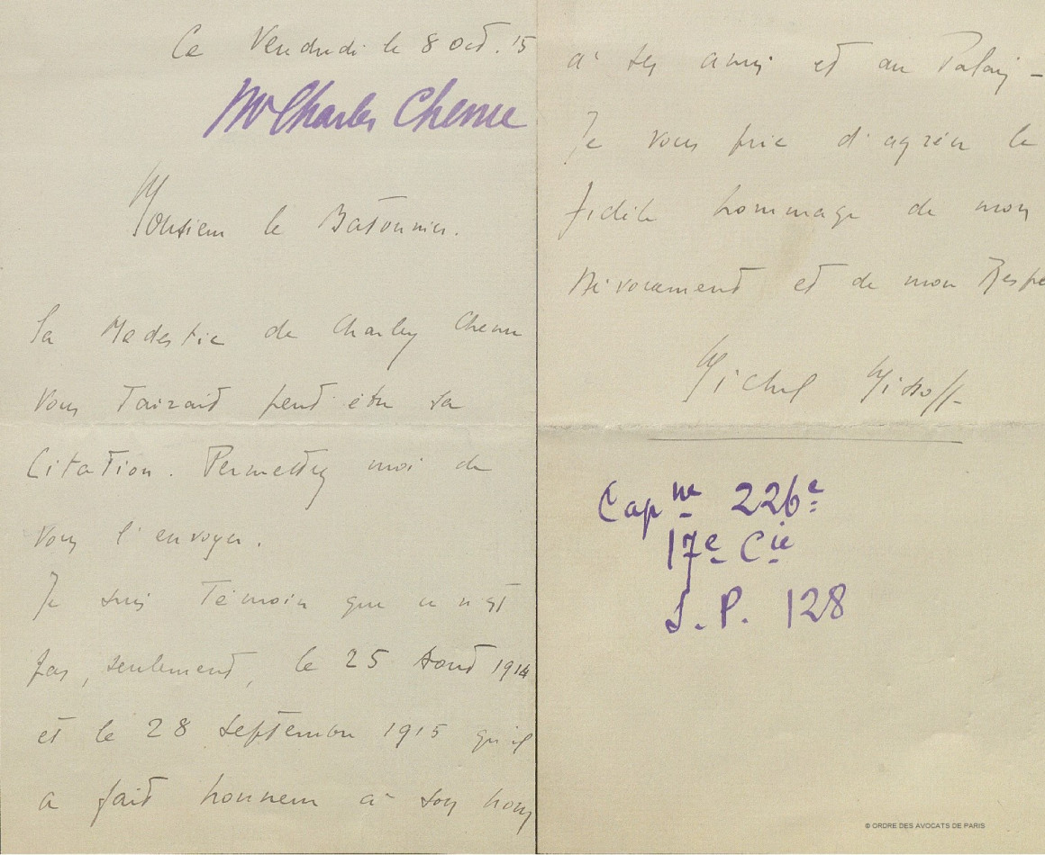 Chenu lettre Missoffe 1915