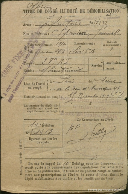 Spanien Samuel titre conges demobilisation