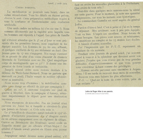 Allier lettre a ses parents 1914