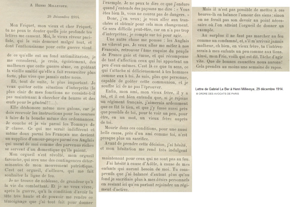 Millevoye lettre de Gabriel Le Ber 1914