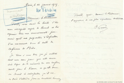 Persin lettre au batonnier 1919