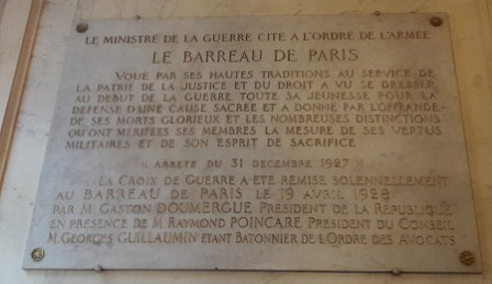 Plaque citation ordre armee barreau 1927