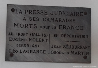 Plaque commémorative de la Presse judiciaire - Eugène Nolent